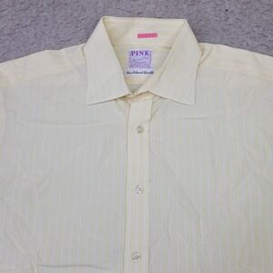 Thomas Pink Sea Island Cotton Dress Shirt Yellow Striped Men 15.5/33 Double Cuff